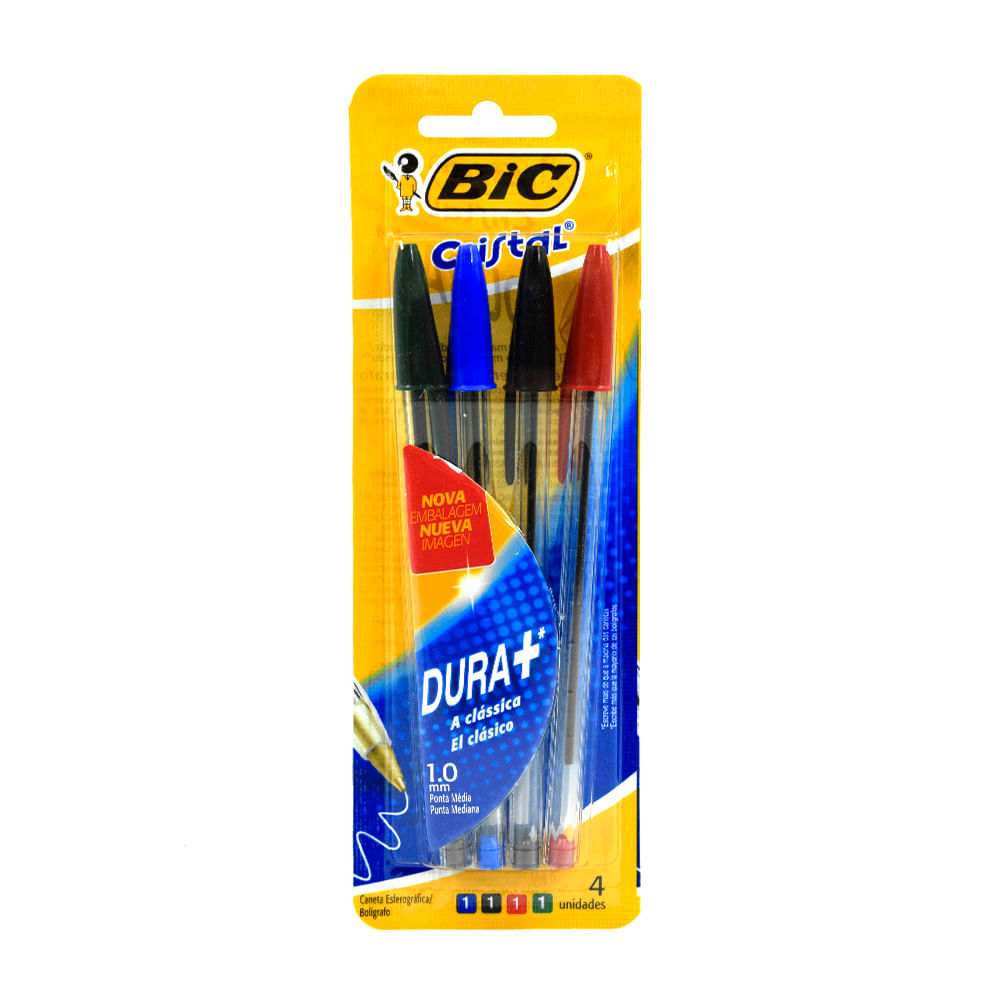 Boligrafo BIC Cristal Azul, Rojo, Negro y Verde x 4 Unidades en Tienda  Inglesa