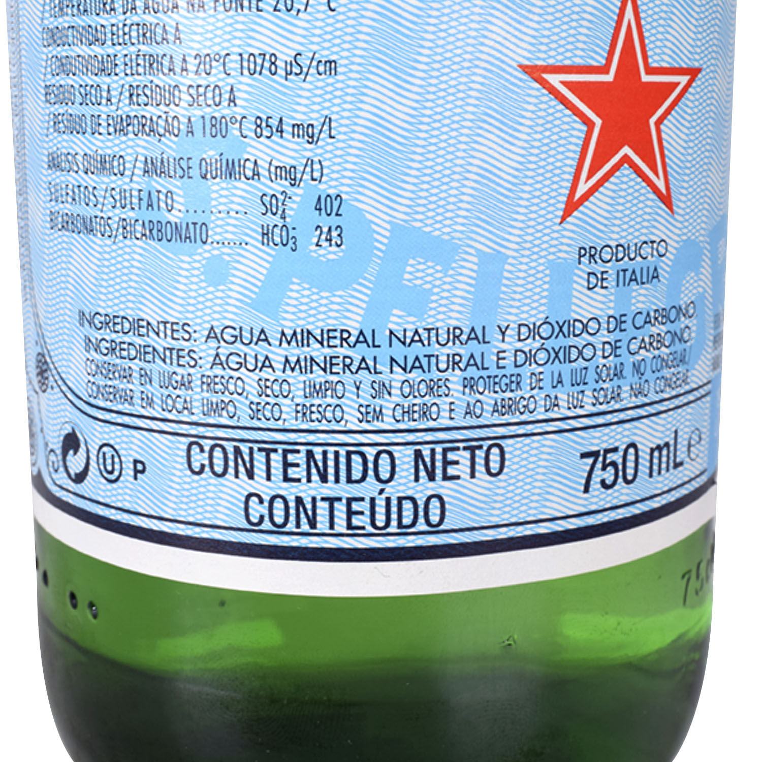 Agua Mineral Natural con Gas San Pellegrino, 750 ml