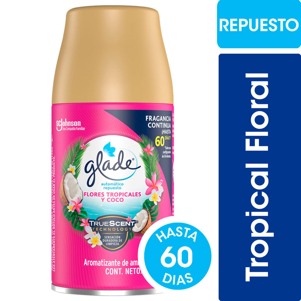  Glade Recambio automático de ambientador en aerosol, Aroma de  flores tropicales exóticas