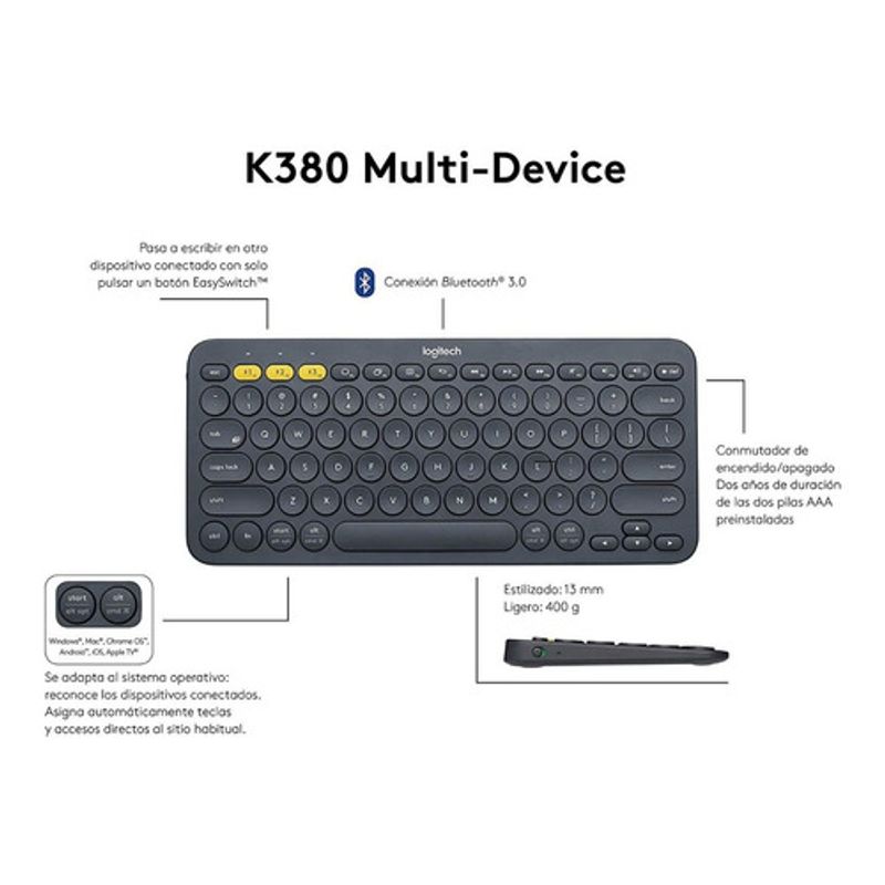 Teclado inalámbrico Bluetooth Multi-Device Logitech K380