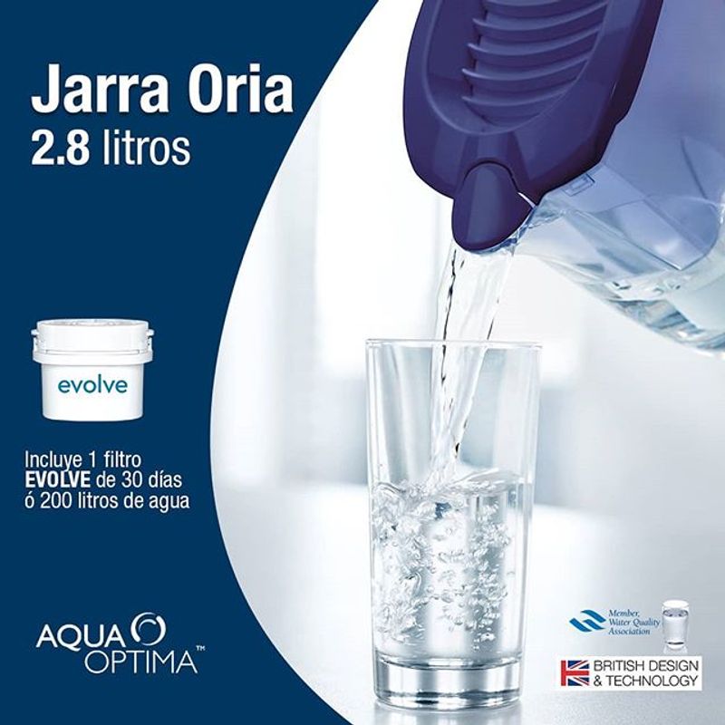Jarra Aqua Optima Oria 2.8l Purificador Agua + Filtro Evolve