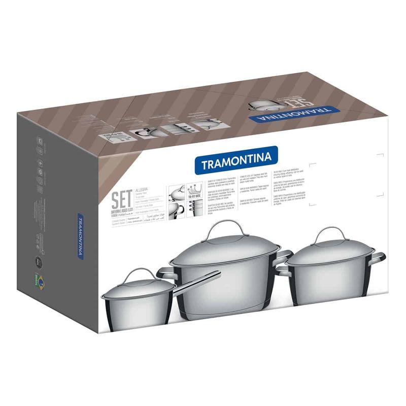 Batterie De Cuisine Tramontina Allegra 4 Pièces - Inox Triple Épaisseur | Répartition Chaleur Uniforme | Lave-vaisselle Safe