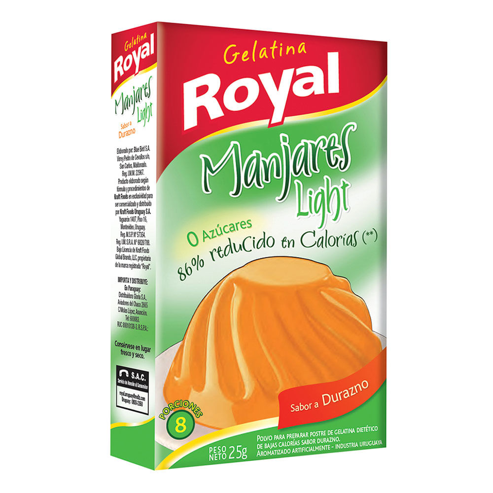 Gelatina Light Durazno Royal 8 Porciones 25 G