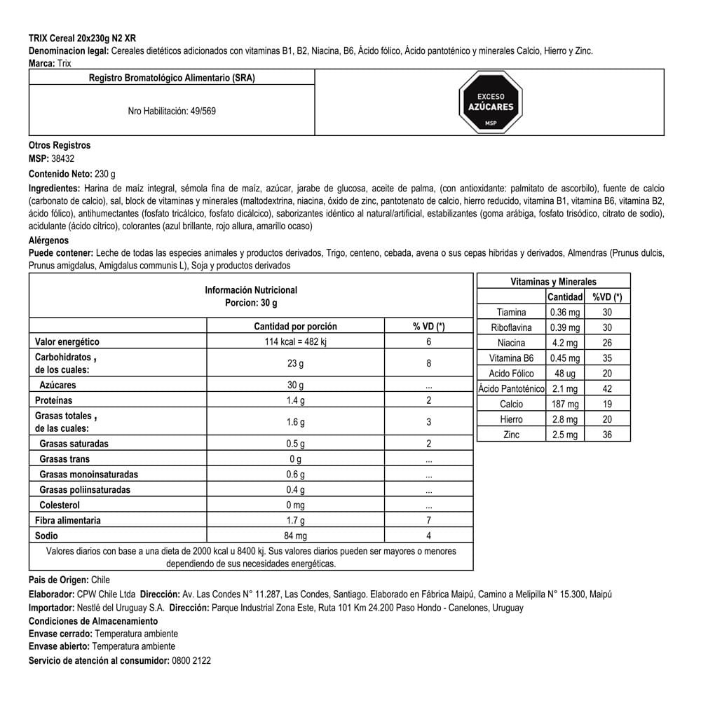 etiqueta nutricional de cereales trix