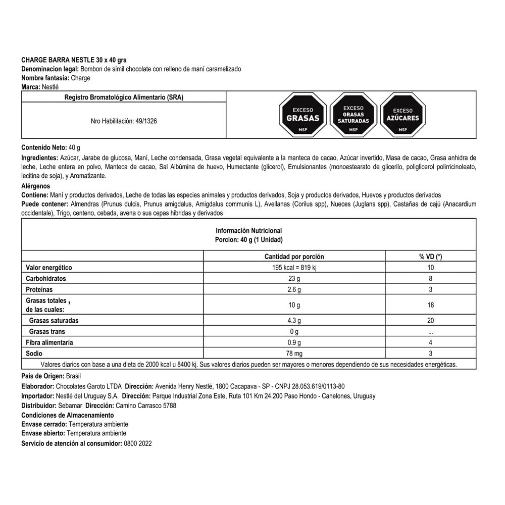 Chocolate Charge Nestle 40 G 1735