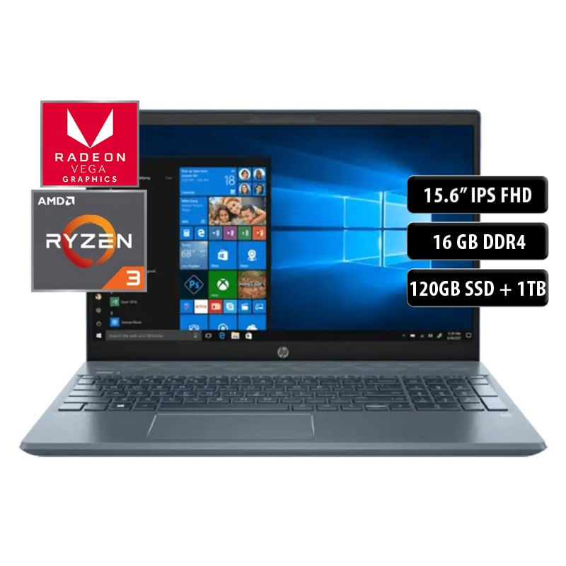 Notebook HP 15 cw1500la AMD Ryzen 3 3300u 16GB 120SSD 1TB 15.6