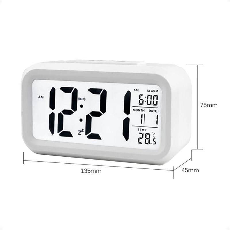 Reloj digital despertador alarma de escritorio luz LED fecha temperatu