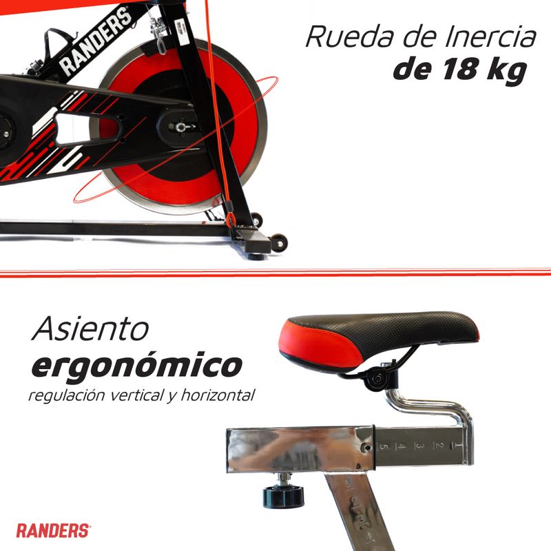 Bicicleta Fija De Spinning Con Bandas Y Disco 18kg Randers