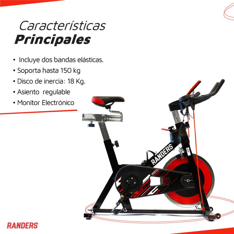 Bicicleta Fija De Spinning Con Bandas Y Disco 18kg Randers