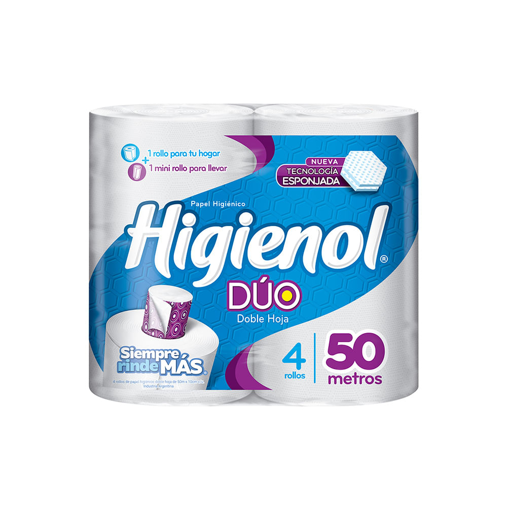 Papel Higiénico Higienol Duo Doble Hoja 50 Mts 4 Unid