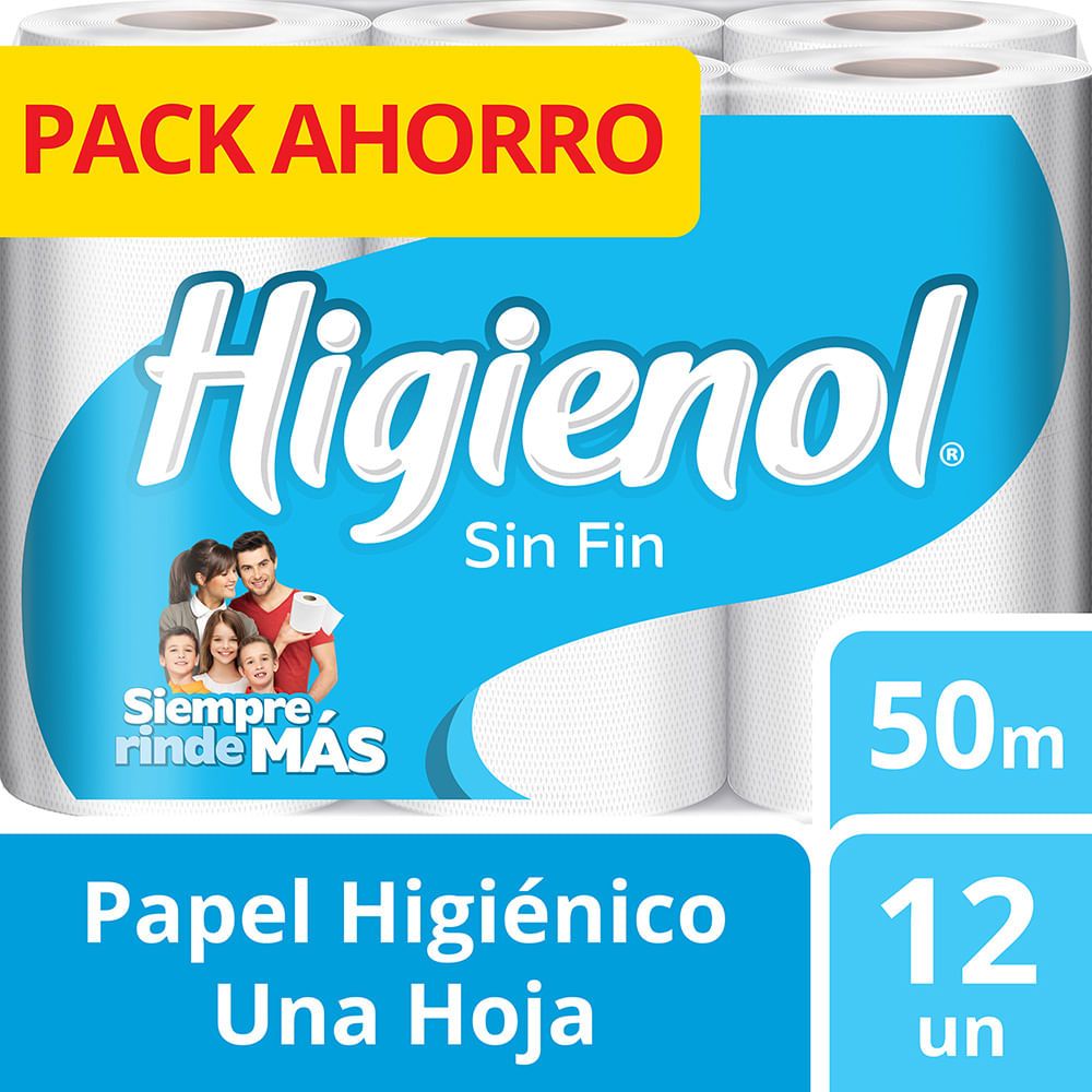 Papel Higiénico Higienol Sin Fin Hoja Simple 50 Mts 12 U