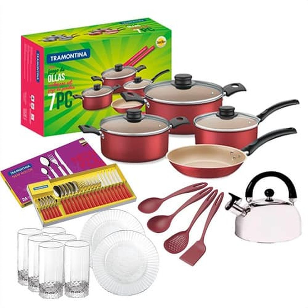 Ollas Tramontina Bateria De Cocina Set 7 Piezas Turim Teflon